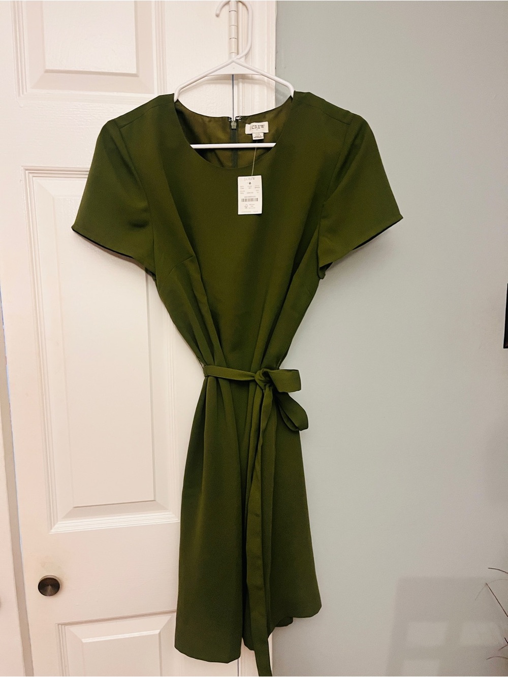 J. Crew Olive Green Short Sleeve Tie-Waist Mini Dress